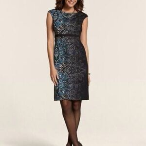 Chico’s ombre paisley Kelly cap sleeve sheath dress in carbon blue nwt sz 2/12